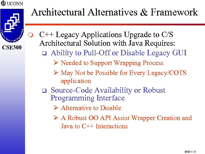 Architectural Alternatives & Framework CSE 298 CSE 300 m CSE 300 C++ Legacy Applications