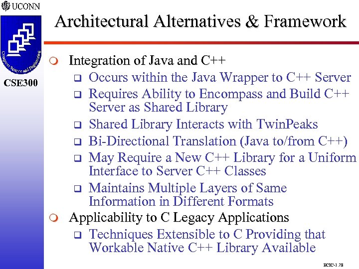Architectural Alternatives & Framework CSE 298 CSE 300 m Integration of Java and C++