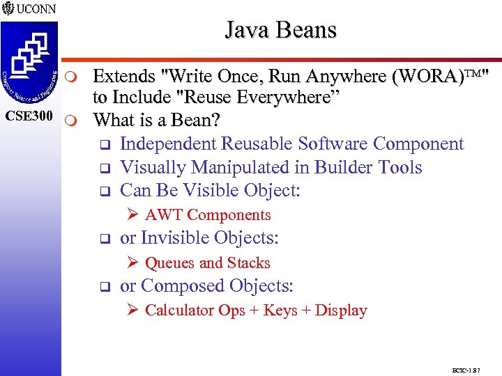 Java Beans CSE 298 CSE 300 m Extends "Write Once, Run Anywhere (WORA)TM" to