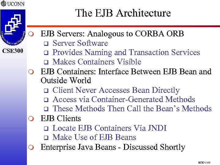 The EJB Architecture CSE 298 CSE 300 m m m EJB Servers: Analogous to