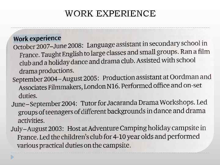 WORK EXPERIENCE 