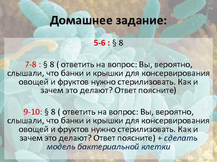 Домашнее задание: 5 -6 : § 8 7 -8 : § 8 ( ответить