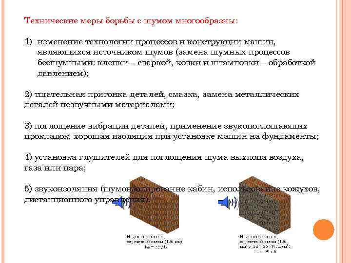 Технические меры борьбы с шумом многообразны: 1) изменение технологии процессов и конструкции машин, являющихся