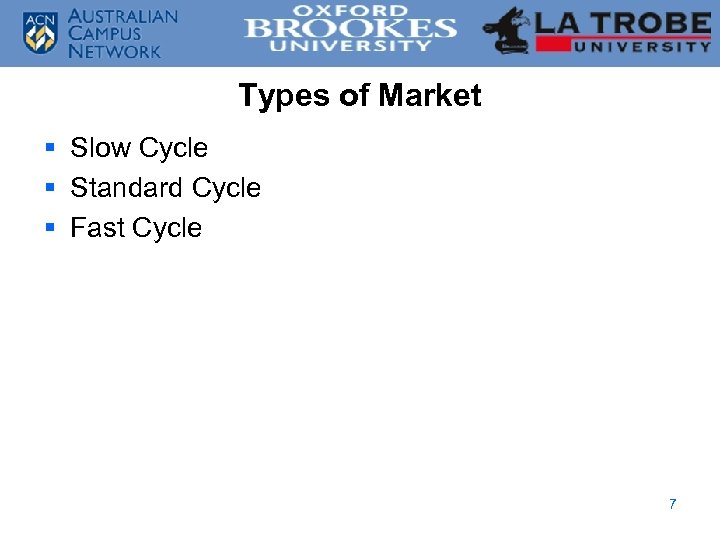 Types of Market § Slow Cycle § Standard Cycle § Fast Cycle 7 