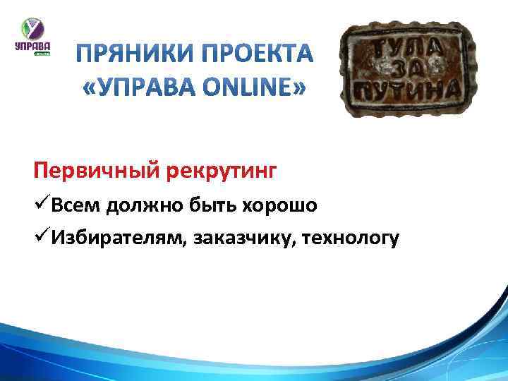 Первичный рекрутинг üВсем должно быть хорошо üИзбирателям, заказчику, технологу 