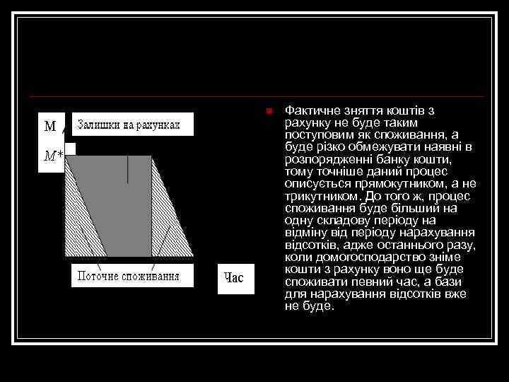 n Фактичне зняття коштів з рахунку не буде таким поступовим як споживання, а буде