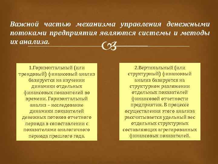 Важной частью механизма управления денежными потоками предприятия являются системы и методы их анализа. 1.
