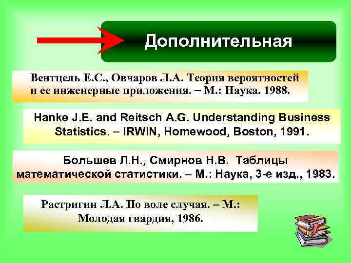 Дополнительная Вентцель Е. С. , Овчаров Л. А. Теория вероятностей и ее инженерные приложения.