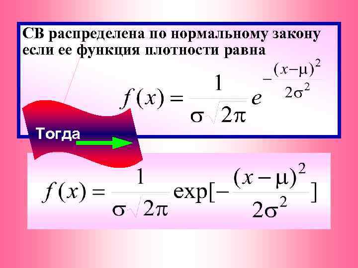 СВ распределена по нормальному закону если ее функция плотности равна Тогда 