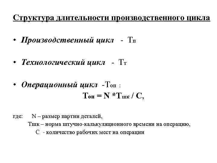 Структура длительности производственного цикла • Производственный цикл - Тп • Технологический цикл - Тт