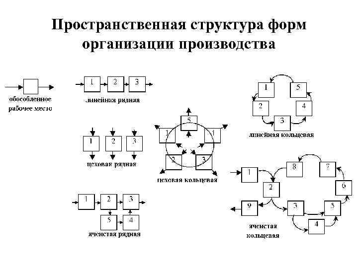 Типы структурных форм. Пространственная форма организации производства. Пространственная структура организации производства. Линейная форма организации производства.