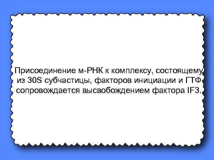 Присоединение м-РНК к комплексу, состоящему из 30 S субчастицы, факторов инициации и ГТФ сопровождается