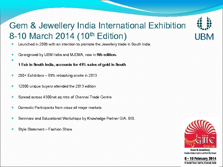 Gem & Jewellery India International Exhibition 8 -10 March 2014 (10 th Edition) Launched