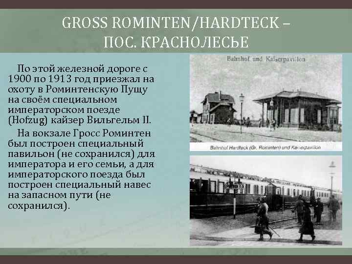 GROSS ROMINTEN/HARDTECK – ПОС. КРАСНОЛЕСЬЕ По этой железной дороге с 1900 по 1913 год