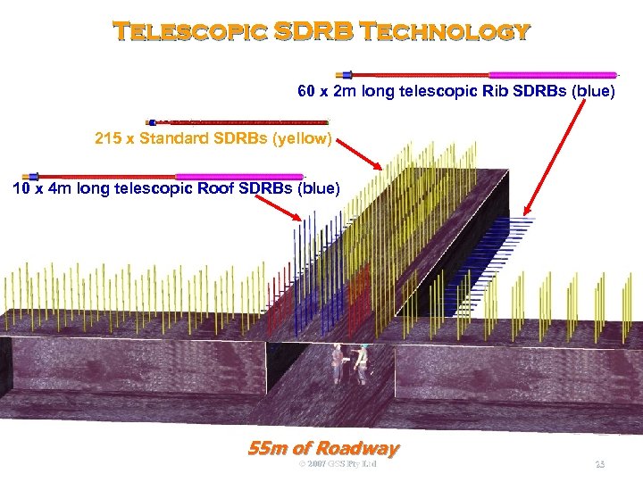 Telescopic SDRB Technology 60 x 2 m long telescopic Rib SDRBs (blue) 215 x