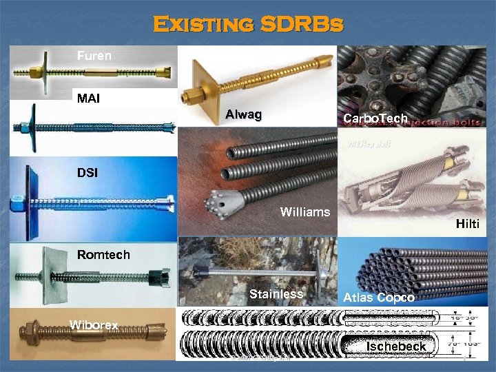 Existing SDRBs Furen MAI Alwag Carbo. Tech DSI Williams Hilti Romtech Stainless Atlas Copco