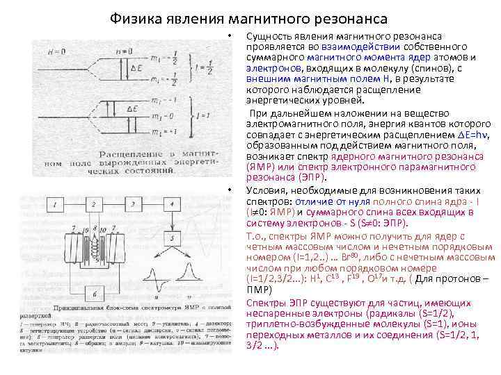 Физика явления магнитного резонанса • • • Сущность явления магнитного резонанса проявляется во взаимодействии