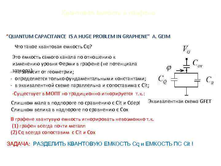 Квантовая емкость в графене “QUANTUM CAPACITANCE IS A HUGE PROBLEM IN GRAPHENE” A. GEIM