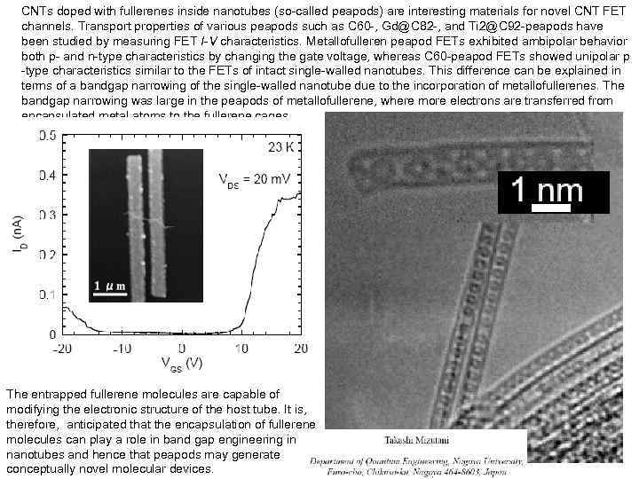 CNTs doped with fullerenes inside nanotubes (so-called peapods) are interesting materials for novel CNT