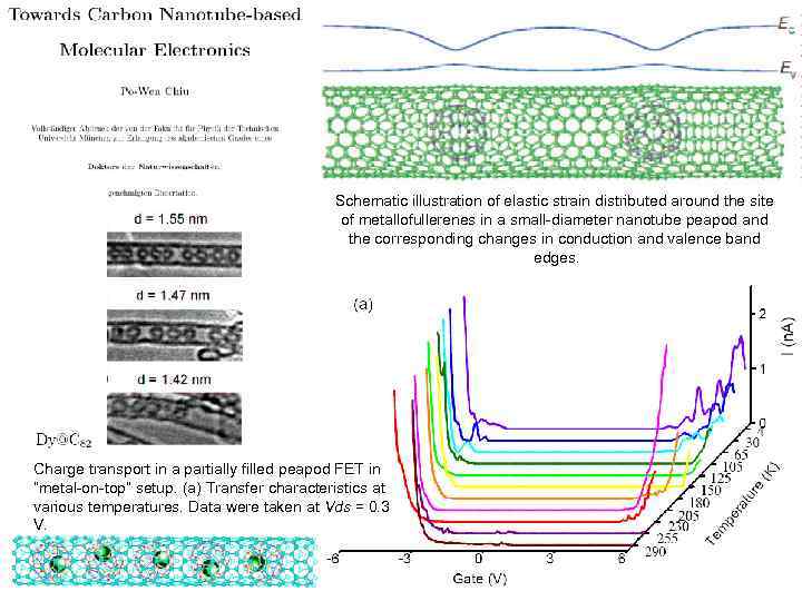 Schematic illustration of elastic strain distributed around the site of metallofullerenes in a small-diameter