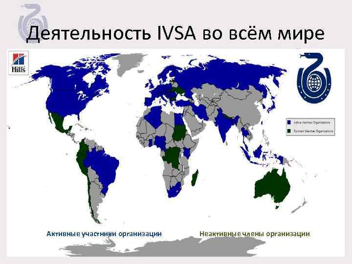 Деятельность IVSA во всём мире Активные участники организации Неактивные члены организации 