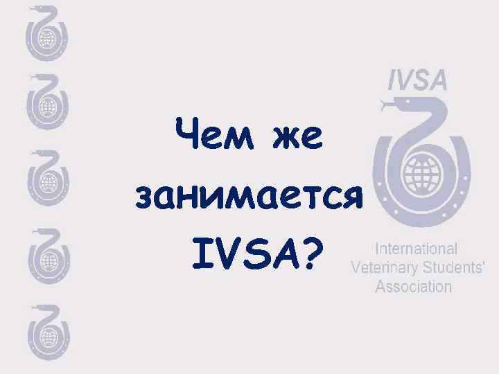 Чем же занимается IVSA? 