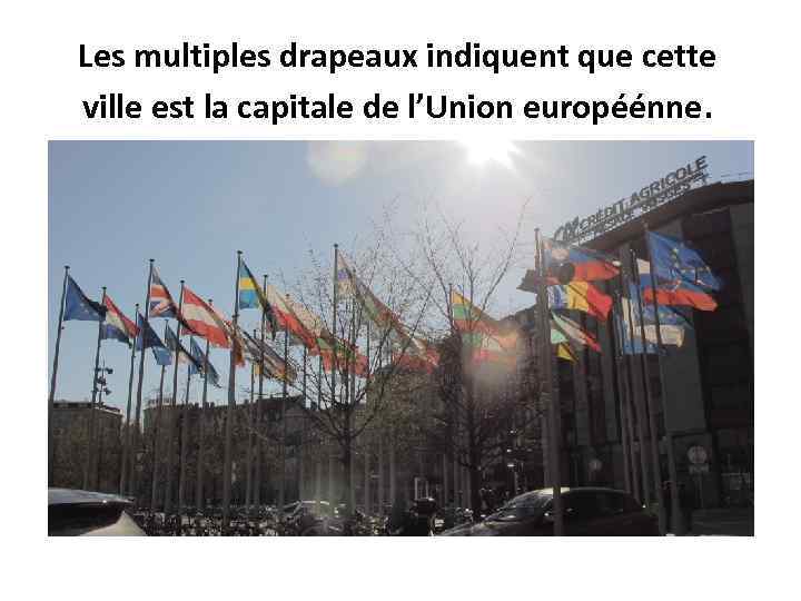 Les multiples drapeaux indiquent que cette ville est la capitale de l’Union européénne. 