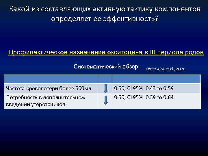 Какой из составляющих активную тактику компонентов определяет ее эффективность? Профилактическое назначение окситоцина в III