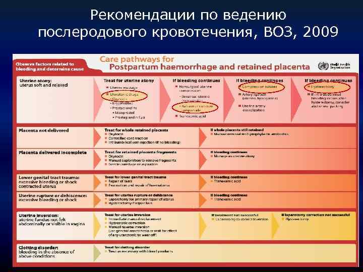 Рекомендации по ведению послеродового кровотечения, ВОЗ, 2009 