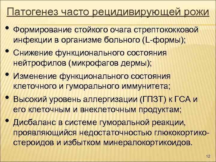 Патогенез часто рецидивирующей рожи • • • Формирование стойкого очага стрептококковой инфекции в организме