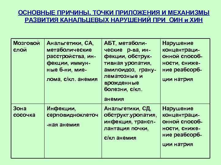 ОСНОВНЫЕ ПРИЧИНЫ, ТОЧКИ ПРИЛОЖЕНИЯ И МЕХАНИЗМЫ РАЗВИТИЯ КАНАЛЬЦЕВЫХ НАРУШЕНИЙ ПРИ ОИН и ХИН Мозговой