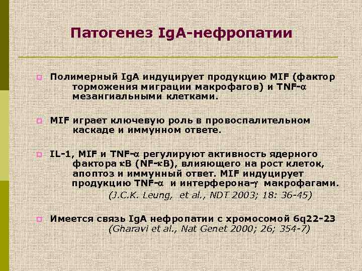 Патогенез Ig. A-нефропатии p Полимерный Ig. A индуцирует продукцию MIF (фактор торможения миграции макрофагов)