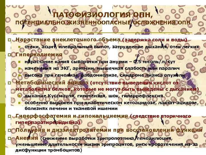 ПАТОФИЗИОЛОГИЯ ОПН, ПОТЕНЦИАЛЬНО ЖИЗНЕННООПАСНЫЕ ОСЛОЖНЕНИЯ ОПН p Нарастание внеклеточного объема (задержка соли и воды)