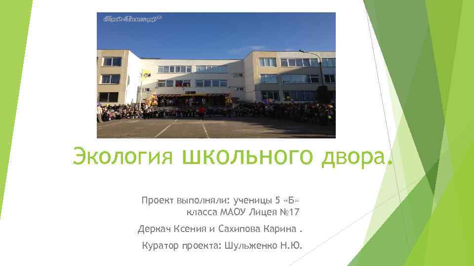 Экология школьного двора. Проект выполняли: ученицы 5 «Б» класса МАОУ Лицея № 17 Деркач