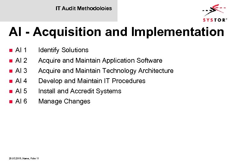 IT Audit Methodoloies AI - Acquisition and Implementation n AI 1 Identify Solutions n