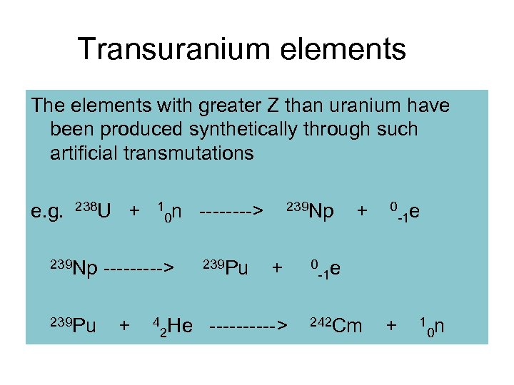 Transuranium elements The elements with greater Z than uranium have been produced synthetically through