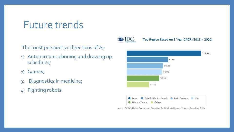 Future trends The most perspective directions of AI: 1) Autonomous planning and drawing up