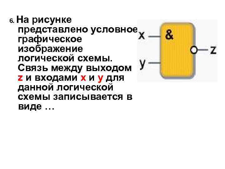6. На рисунке представлено условное графическое изображение логической схемы. Связь между выходом z и