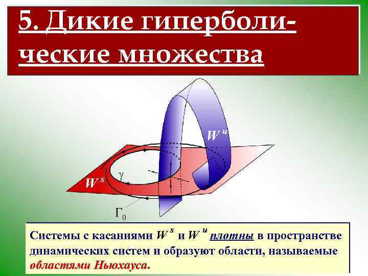 5. Дикие гиперболические множества Wu W s s u Системы с касаниями W плотны