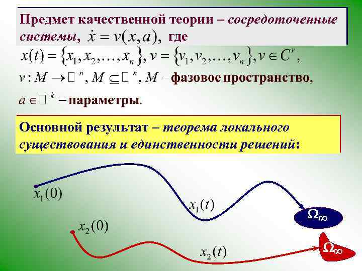 Предмет качественной теории – сосредоточенные системы, где Основной результат – теорема локального существования и