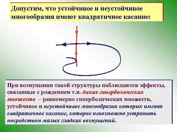 Допустим, что устойчивое и неустойчивое многообразия имеют квадратичное касание: При возмущении такой структуры наблюдаются