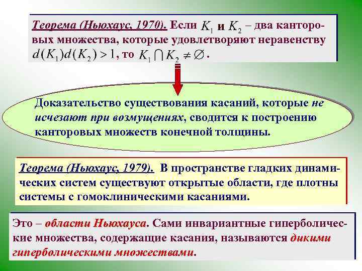 Теорема (Ньюхаус, 1970). Если – два канторовых множества, которые удовлетворяют неравенству , то. Доказательство