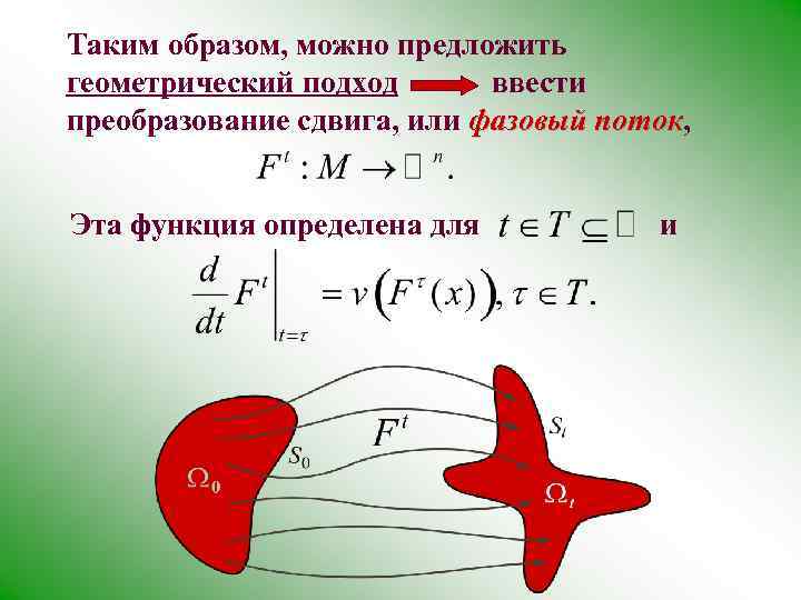 Таким образом, можно предложить геометрический подход ввести преобразование сдвига, или фазовый поток, поток Эта