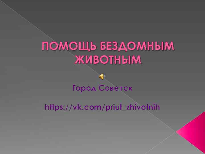 ПОМОЩЬ БЕЗДОМНЫМ ЖИВОТНЫМ Город Советск https: //vk. com/priut_zhivotnih 