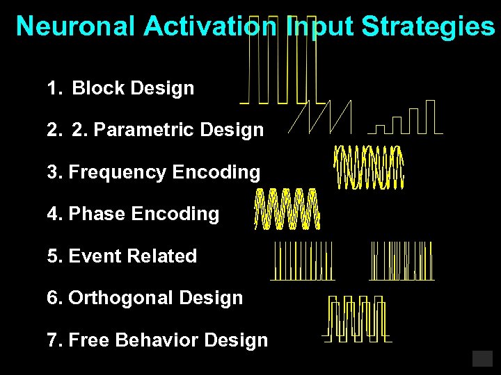 Neuronal Activation Input Strategies 1. Block Design 2. 2. Parametric Design 3. Frequency Encoding