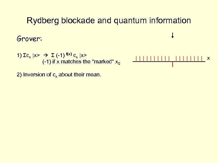 Rydberg blockade and quantum information Grover: 1) Σcx |x> Σ (-1) f(x) cx |x>