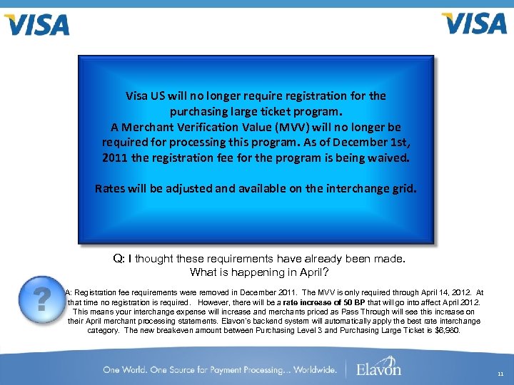 Visa US will no longer require registration for the purchasing large ticket program. A