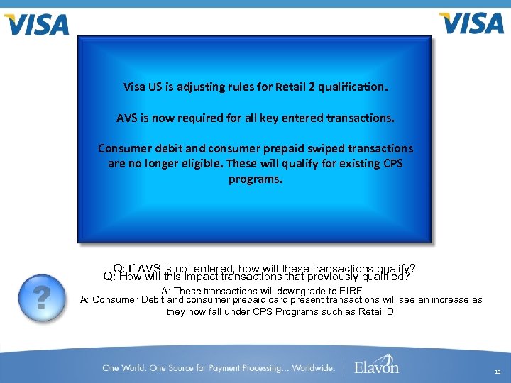 Visa US is adjusting rules for Retail 2 qualification. AVS is now required for