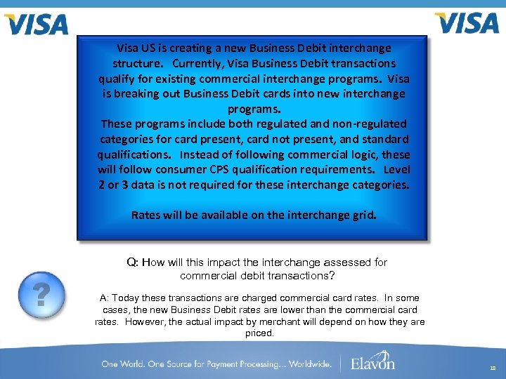 Visa US is creating a new Business Debit interchange structure. Currently, Visa Business Debit