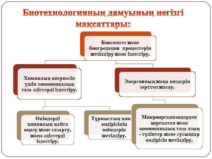 Биосинтез және биогредация процестерін жетілдіру және іздестіру. Химиялық өнеркәсіп үшін экономикалық таза әдістерді іздестіру.